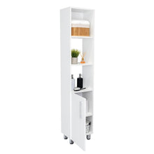 Mueble  Auxiliar para Baño Manchester, Blanco Duqueza, con multiples entrepaños, patas y manijas metalicas
