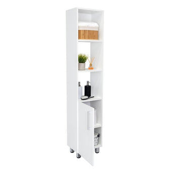 Mueble  Auxiliar para Baño Manchester, Blanco Duqueza, con multiples entrepaños, patas y manijas metalicas