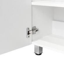 Mueble  Auxiliar para Baño Manchester, Blanco Duqueza, con multiples entrepaños, patas y manijas metalicas