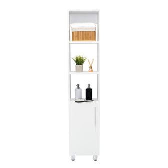Mueble  Auxiliar para Baño Manchester, Blanco Duqueza, con multiples entrepaños, patas y manijas metalicas