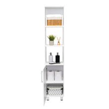 Mueble  Auxiliar para Baño Manchester, Blanco Duqueza, con multiples entrepaños, patas y manijas metalicas