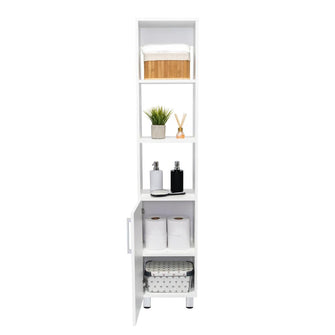Mueble  Auxiliar para Baño Manchester, Blanco Duqueza, con multiples entrepaños, patas y manijas metalicas