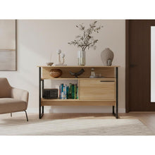 Mueble Auxiliar Recibidor Korina, Fresno Europeo, con Patas En Acero Negras