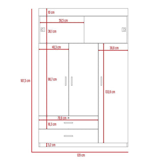 Closet Guadalupe, Wengue, con Tres Puertas Abatibles y Dos Puertas Superiores Deslizables