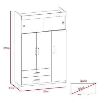 Closet Guadalupe, Wengue, con Tres Puertas Abatibles y Dos Puertas Superiores Deslizables