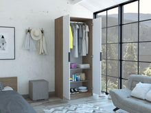 Closet Wesley, Miel y Blanco, con Un Tubo Cromado y Dos Puertas Batientes