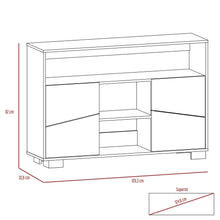 Mesa Auxiliar Recibidor Orus, Miel y Blanco, con Cuatro Puertas y Patas de Acero