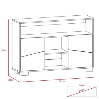 Mesa Auxiliar Recibidor Orus, Miel y Blanco, con Cuatro Puertas y Patas de Acero