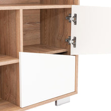 Mesa Auxiliar Recibidor Orus, Miel y Blanco, con Cuatro Puertas y Patas de Acero