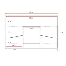 Mesa Auxiliar Recibidor Orus, Miel y Blanco, con Cuatro Puertas y Patas de Acero