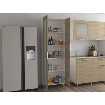 Alacena Diamante, Blanco y Beige, Amplios Espacios Para Guardar Alimentos y Electrodomésticos