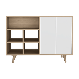 Mesa Auxiliar Zapatero Burdeos, Beige y Blanco, con Cuatro Puertas de Apertura Push y Múltiples Entrepaños