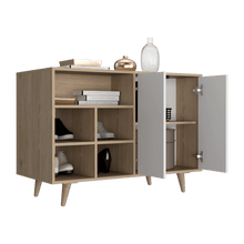 Mesa Auxiliar Zapatero Burdeos, Beige y Blanco, con Cuatro Puertas de Apertura Push y Múltiples Entrepaños