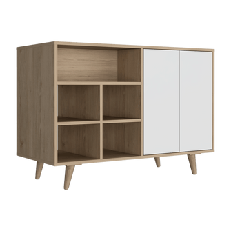 Mesa Auxiliar Zapatero Burdeos, Beige y Blanco, con Cuatro Puertas de Apertura Push y Múltiples Entrepaños