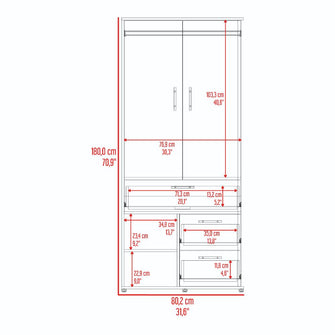 Closet sevilla, Fresno Europeo, con dos puertas abatibles y tres cajones