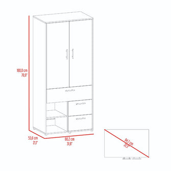 Closet sevilla, Fresno Europeo, con dos puertas abatibles y tres cajones