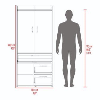 Closet sevilla, Fresno Europeo, con dos puertas abatibles y tres cajones