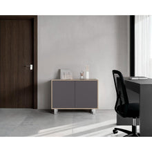 Mesa Auxiliar Almaby, Beige y Plata Oscuro, con dos puertas y amplio espacio de almacenamiento