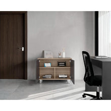 Mesa Auxiliar Almaby, Beige y Plata Oscuro, con dos puertas y amplio espacio de almacenamiento