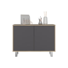 Mesa Auxiliar Almaby, Beige y Plata Oscuro, con dos puertas y amplio espacio de almacenamiento
