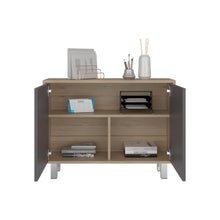 Mesa Auxiliar Almaby, Beige y Plata Oscuro, con dos puertas y amplio espacio de almacenamiento