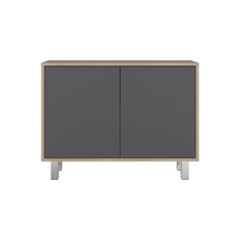 Mesa Auxiliar Almaby, Beige y Plata Oscuro, con dos puertas y amplio espacio de almacenamiento