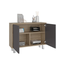 Mesa Auxiliar Almaby, Beige y Plata Oscuro, con dos puertas y amplio espacio de almacenamiento