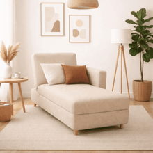 Sala Sofa Cama Reclinable 70x76x86cm + Puff + Mesa de Centro N Beige/Blanca