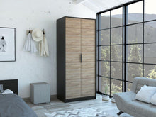 Closet Wesley, Wengue y Miel, con Un Tubo Cromado y Dos Puertas Batientes