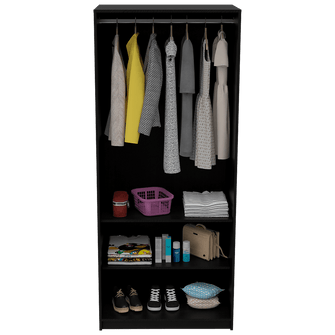 Closet Wesley, Wengue y Miel, con Un Tubo Cromado y Dos Puertas Batientes