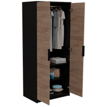 Closet Wesley, Wengue y Miel, con Un Tubo Cromado y Dos Puertas Batientes