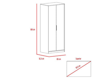 Closet Wesley, Wengue y Miel, con Un Tubo Cromado y Dos Puertas Batientes