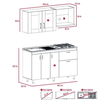 Cocina Integral Adiff, Castaño y Blanco, Incluye Mesón Izquierdo Hc