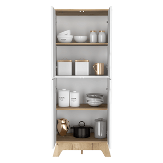 Alacena Birsa, Blanco y Café Claro, con Patas de Madera y Varios Entrepaños  ZF