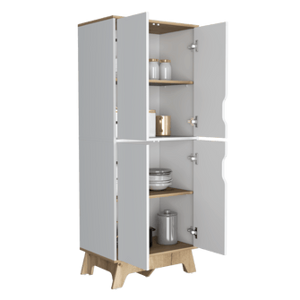 Alacena Birsa, Blanco y Café Claro, con Patas de Madera y Varios Entrepaños  ZF