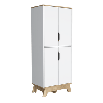 Alacena Birsa, Blanco y Café Claro, con Patas de Madera y Varios Entrepaños  ZF