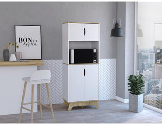 Modulo Microondas Andra, Blanco y Café Claro, con Cuatro Puertas Batientes