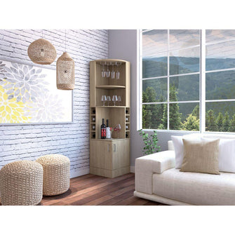 Bar Esquinero Ascher, Beige, con Dos Puertas y Porta Copas