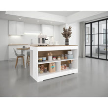 Barra de Cocina Kuho, Kronos Blanco y Kronos Fresno, Moderna con variedad de entrepaños para ubicar elementos de cocina ZF