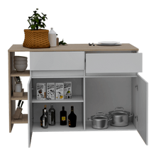 Barra de Cocina Polux, Beige y Blanco, con Amplia Superficie Superior y Entrepaño Móvil Interno