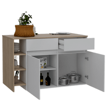 Barra de Cocina Polux, Beige y Blanco, con Amplia Superficie Superior y Entrepaño Móvil Interno