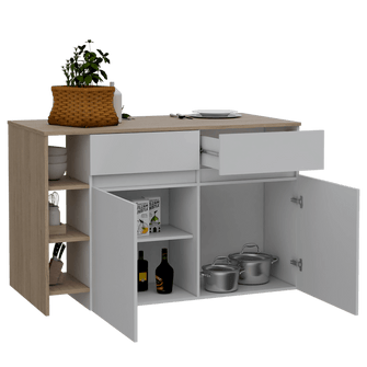 Barra de Cocina Polux, Beige y Blanco, con Amplia Superficie Superior y Entrepaño Móvil Interno