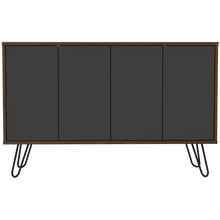 Mesa Auxiliar Lara, Chocolate y Plata Oscuro, con Varios Entrepaños y Patas Metálicas