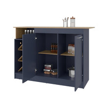 Barra de Cocina Lugano, Fresno Europeo y Kronos Azul, con espacio abierto para objetos decorativos ZF