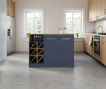 Barra de Cocina Lugano, Fresno Europeo y Kronos Azul, con espacio abierto para objetos decorativos ZF