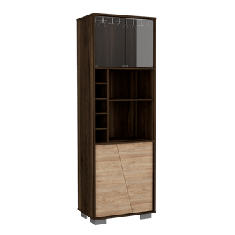 Bar Cerín, Caoba y Miel, con Dos Puertas de Vidrio y Cinco Entrepaños