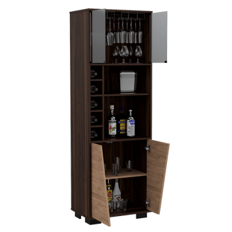 Bar Orus, Caoba y Miel, con Amplio Espacio Para Botellas y Porta Copas