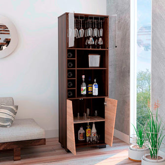 Bar Orus, Caoba y Miel, con Amplio Espacio Para Botellas y Porta Copas