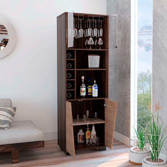 Bar Orus, Caoba y Miel, con Amplio Espacio Para Botellas y Porta Copas