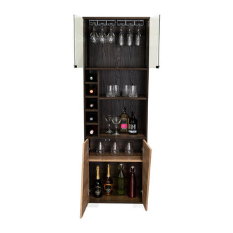 Bar Orus, Caoba y Miel, con Amplio Espacio Para Botellas y Porta Copas